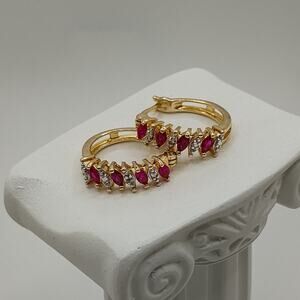 Ross Simon Ruby and Diamond Hoop Earrings in Gold Vermeil over Sterling Silver